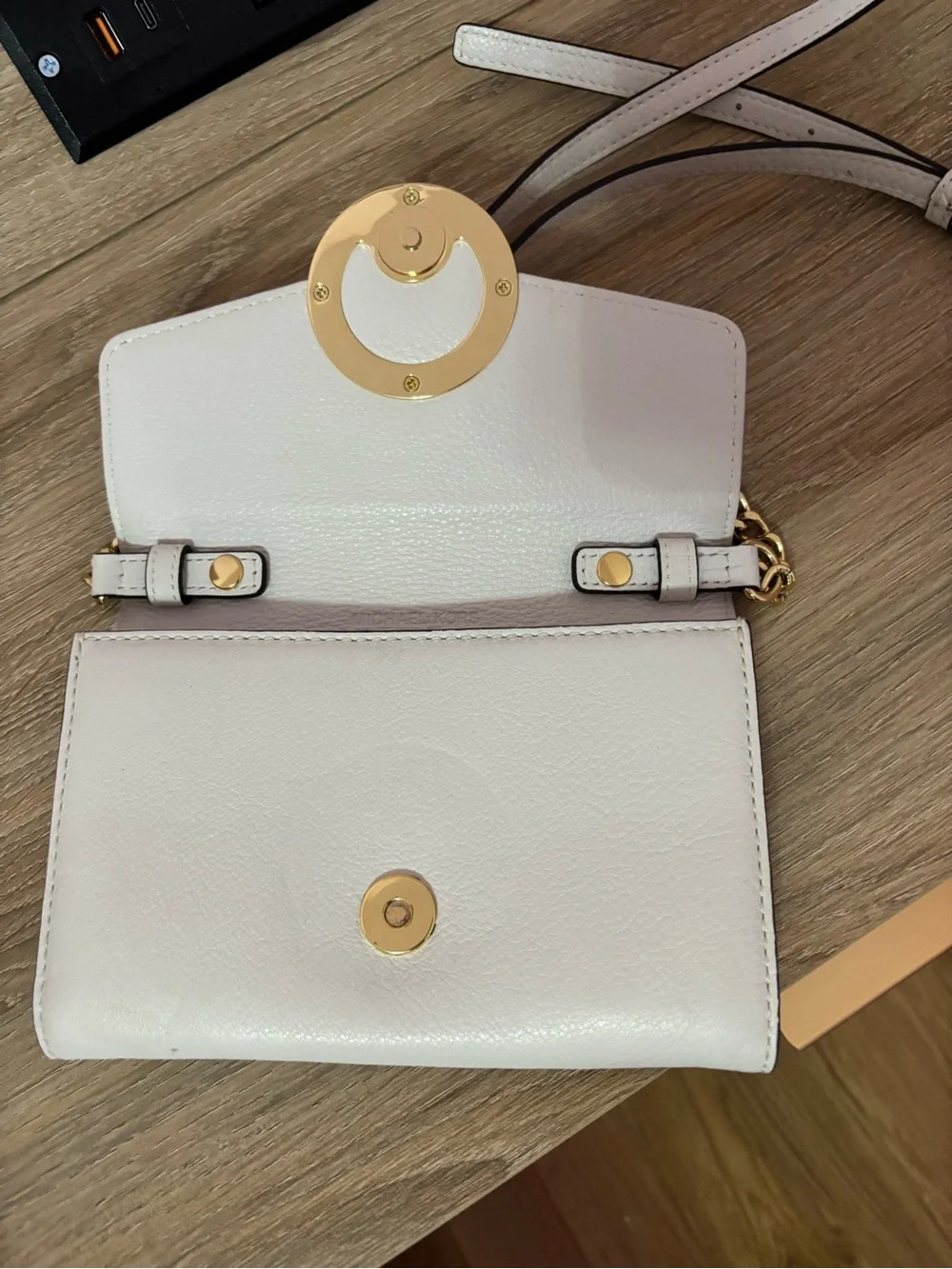 Michael Kors Cream Leather Crossbody with Gold MK Logo